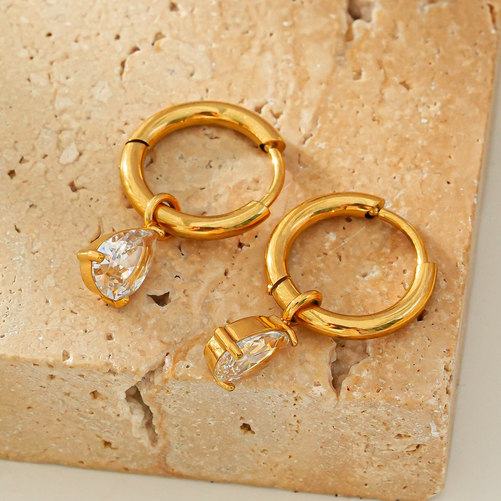 ANNAPOLIS Gold: Vintage Inspired Mini Hoops With Pearl Zirconia Charms - MacroPanora