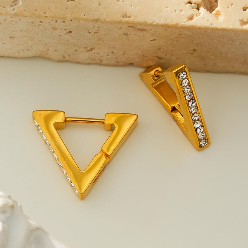 BACALAR Gold: Triangle Shape Hoop Earrings Embedded with Zirconia (CZ) Gemstones - MacroPanora
