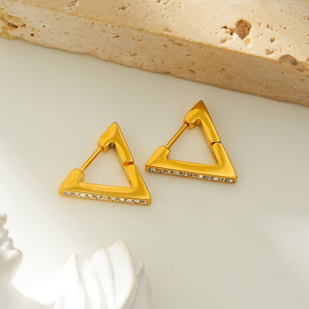 BACALAR Gold: Triangle Shape Hoop Earrings Embedded with Zirconia (CZ) Gemstones - MacroPanora