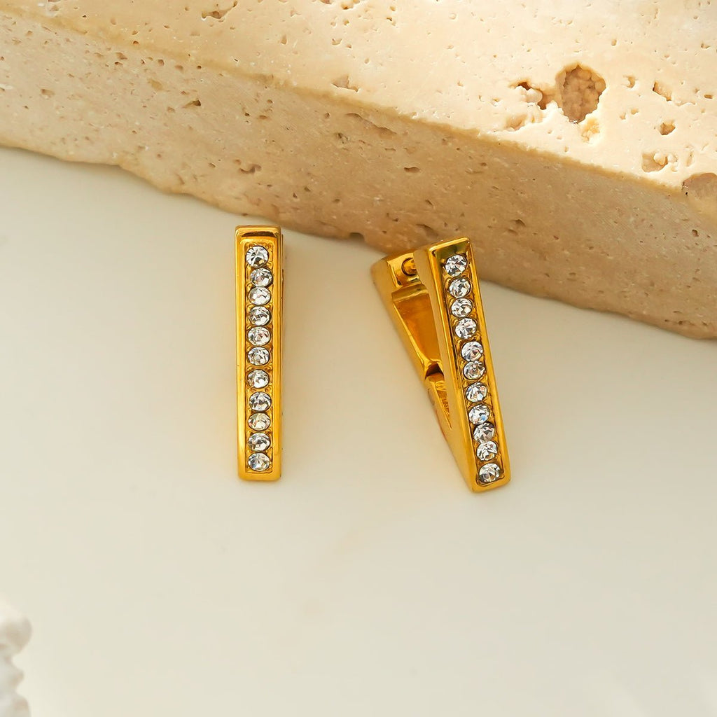 BACALAR Gold: Triangle Shape Hoop Earrings Embedded with Zirconia (CZ) Gemstones - MacroPanora