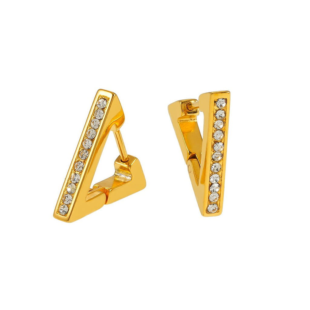 BACALAR Gold: Triangle Shape Hoop Earrings Embedded with Zirconia (CZ) Gemstones - MacroPanora