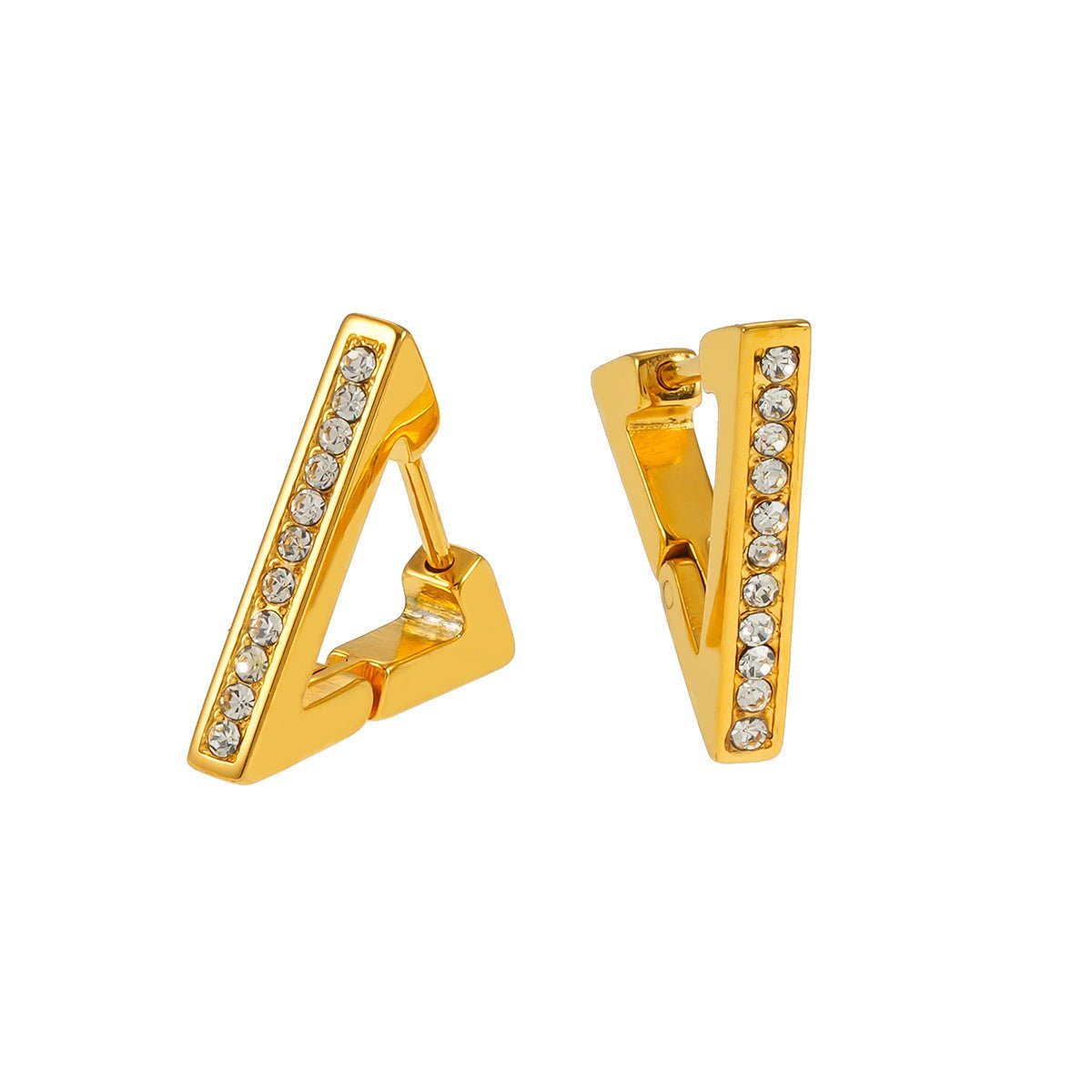 BACALAR Gold: Triangle Shape Hoop Earrings Embedded with Zirconia (CZ) Gemstones - MacroPanora