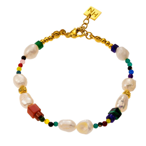 BANYANA: Paradise Found - Colourful Bracelet with Gold Beads, Natural Stones, and Freshwater Pearls - MacroPanora