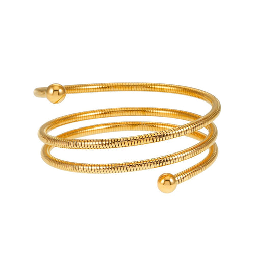 BASHEE: Triple Stacked Gold Bracelet with Surface Lines & Ball Bead Accents. - MacroPanora