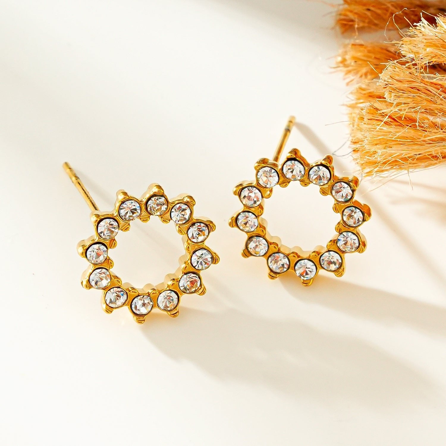 BATTISTE Gold: Celestial Star Zirconia (CZ) Stud Earrings. - MacroPanora