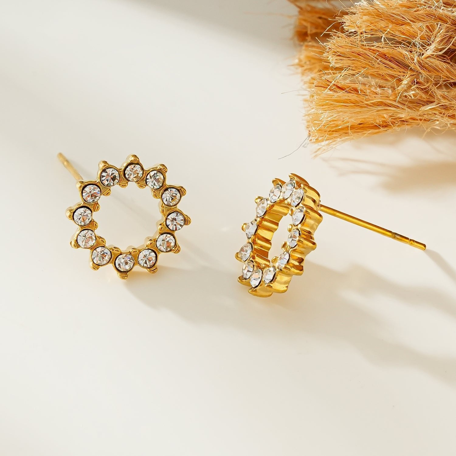 BATTISTE Gold: Celestial Star Zirconia (CZ) Stud Earrings. - MacroPanora