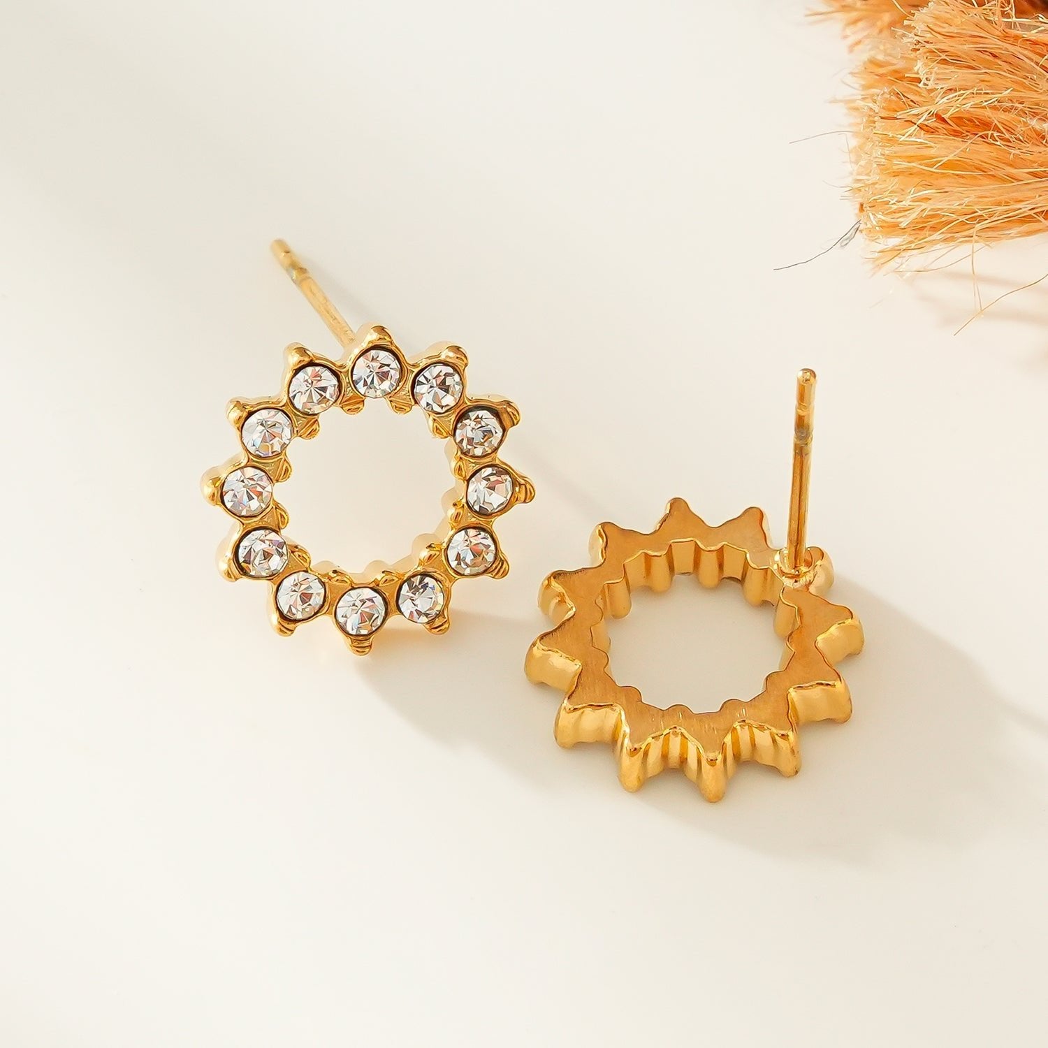 BATTISTE Gold: Celestial Star Zirconia (CZ) Stud Earrings. - MacroPanora