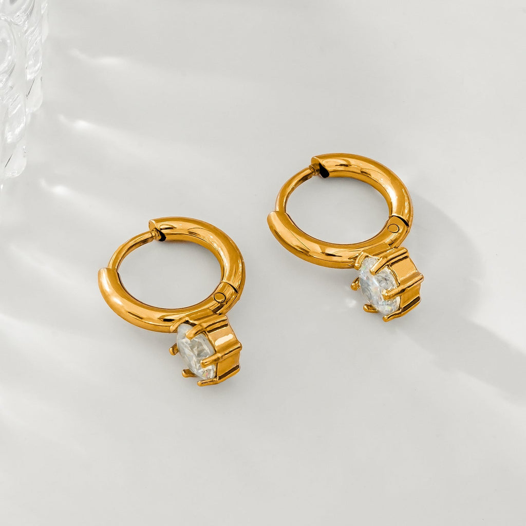 BEAULIEU: Vintage Inspired Mini Hoops with a Solitaire Moissanite Charm - MacroPanora