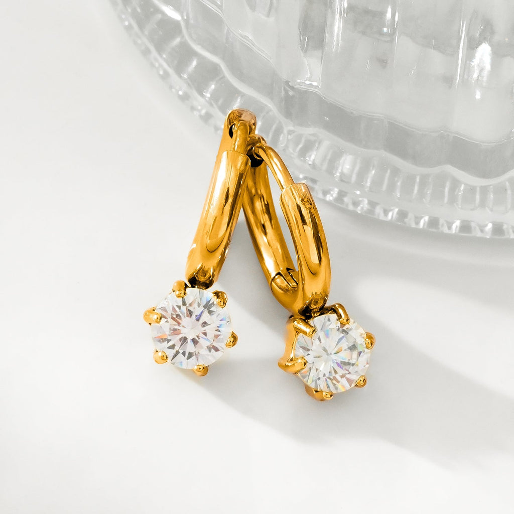BEAULIEU: Vintage Inspired Mini Hoops with a Solitaire Moissanite Charm - MacroPanora
