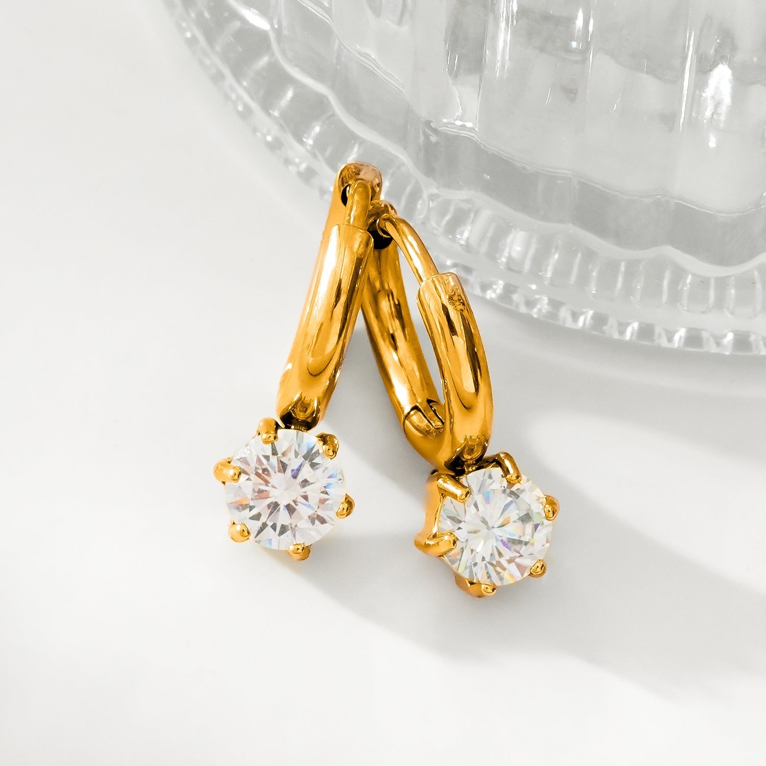BEAULIEU: Vintage Inspired Mini Hoops with a Solitaire Moissanite Charm - MacroPanora