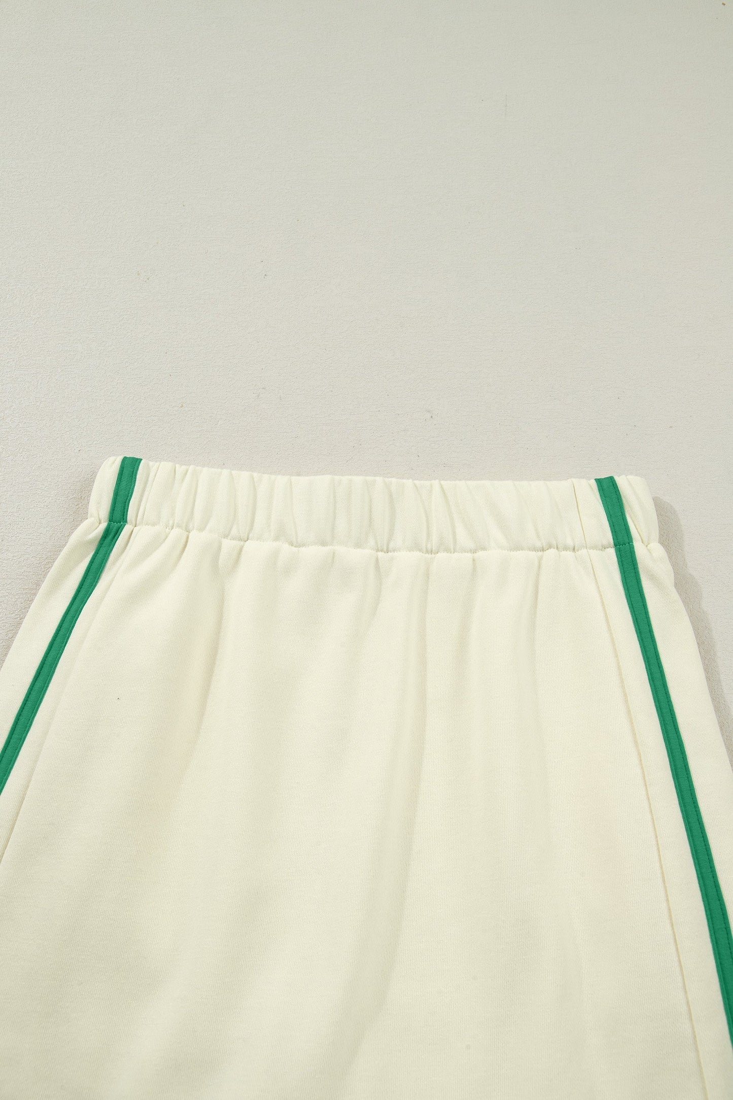 Beige Ribbed Colorblock V - Neck Pullover with Mini Skort Set for Women - Trendy Sporty Athleisure Outfit - MacroPanora