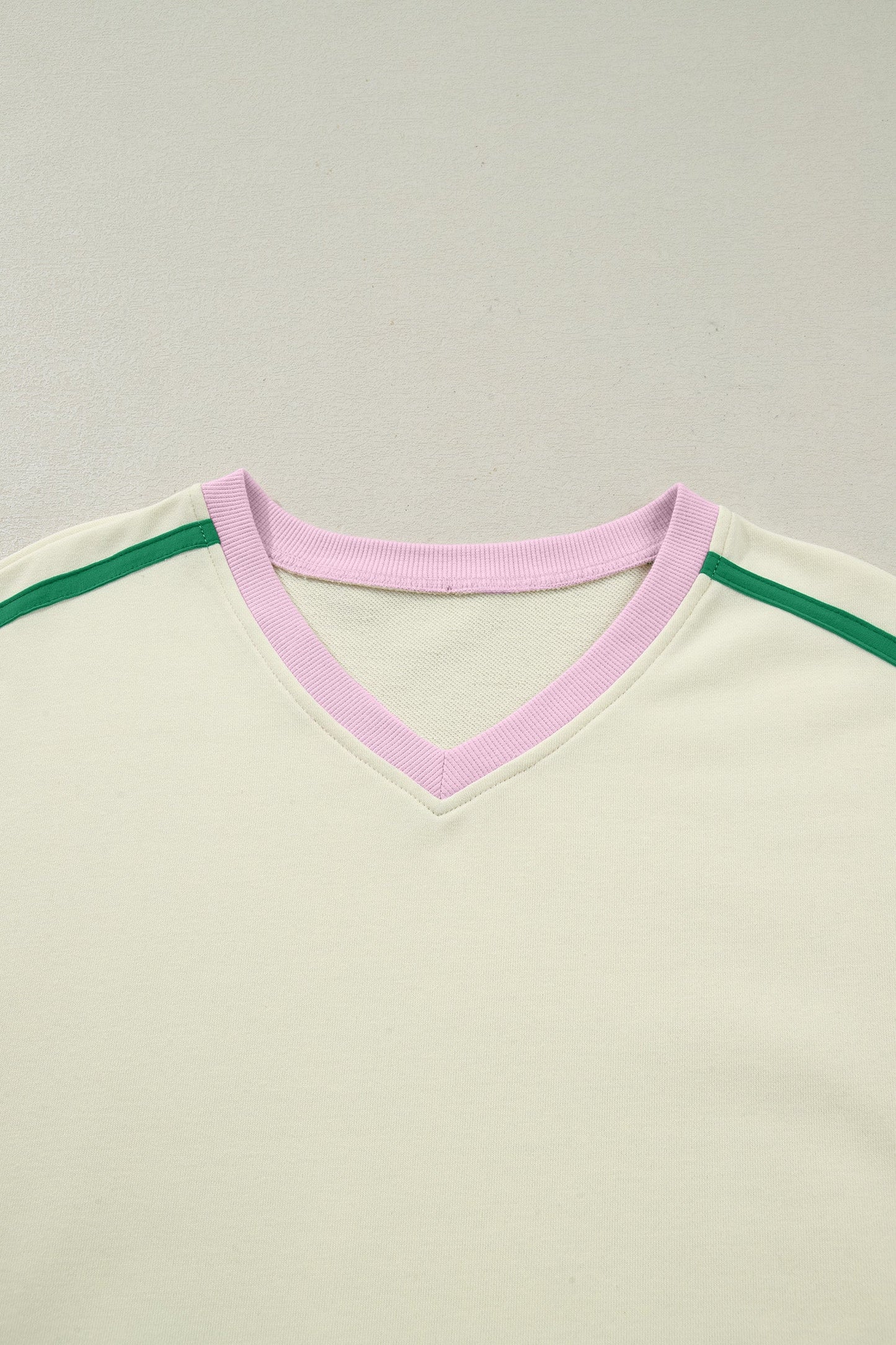 Beige Ribbed Colorblock V - Neck Pullover with Mini Skort Set for Women - Trendy Sporty Athleisure Outfit - MacroPanora