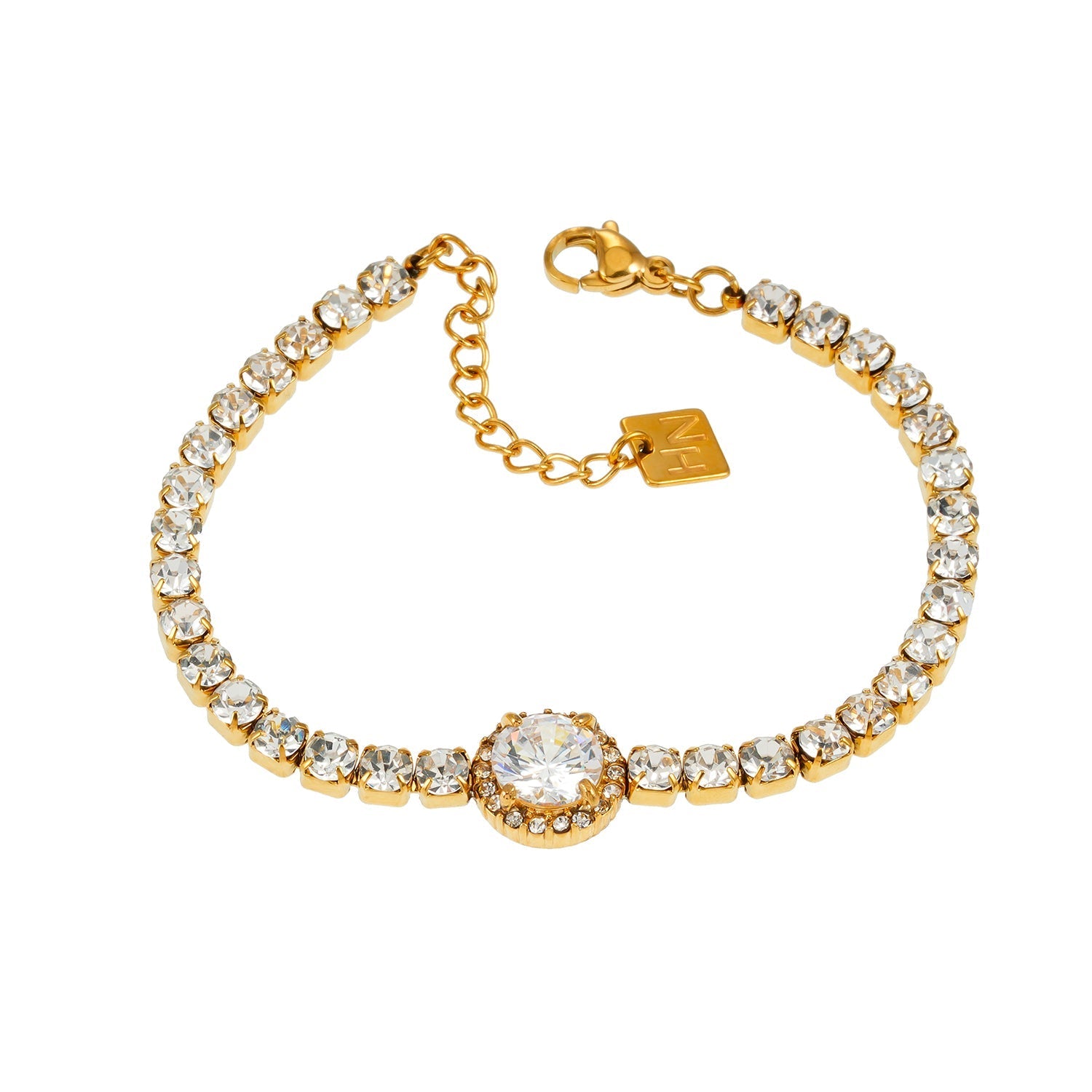BEREA Gold: Tennis Bracelet with Large Zirconia (CZ) Centrepiece – Timeless Elegance for Every Occasion - MacroPanora