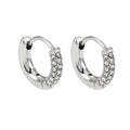 BISHO Silver (White Gold): Sparkling Rows of Pavé Zirconia on Classic Mini Hoop Earrings - MacroPanora
