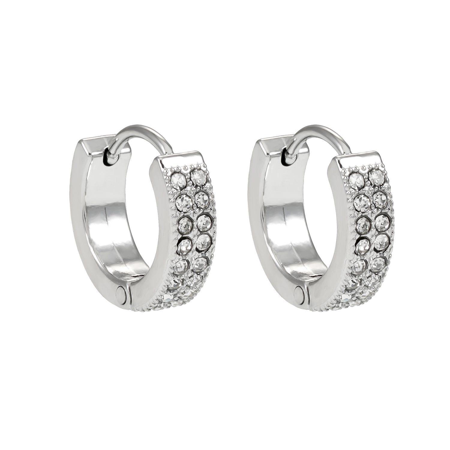 BLOUBERG White Gold (Silver Toned): Double Row Pavé Zirconia (CZ) Mini Hoop Earrings - MacroPanora