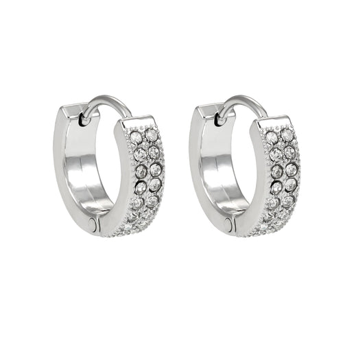BLOUBERG White Gold (Silver Toned): Double Row Pavé Zirconia (CZ) Mini Hoop Earrings - MacroPanora