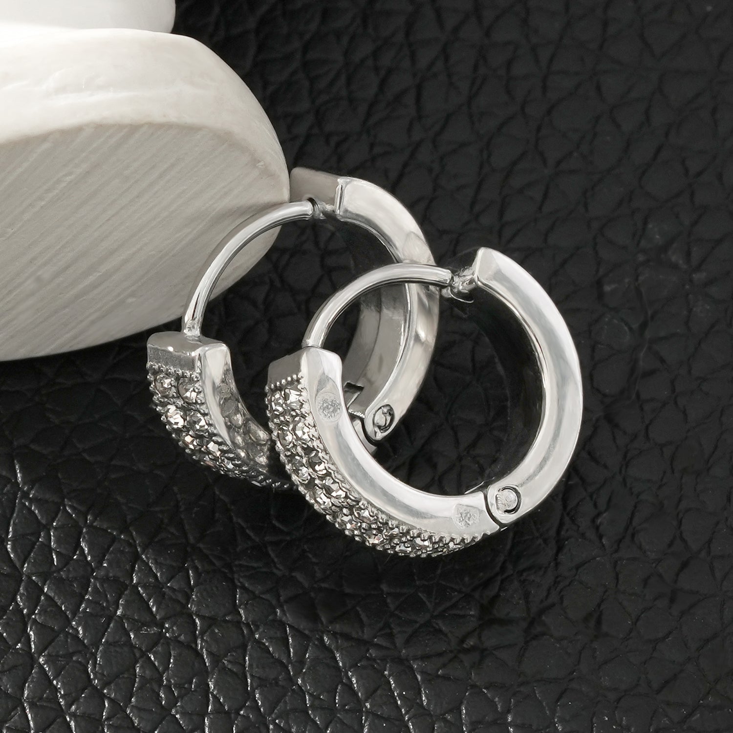 BLOUBERG White Gold (Silver Toned): Double Row Pavé Zirconia (CZ) Mini Hoop Earrings - MacroPanora