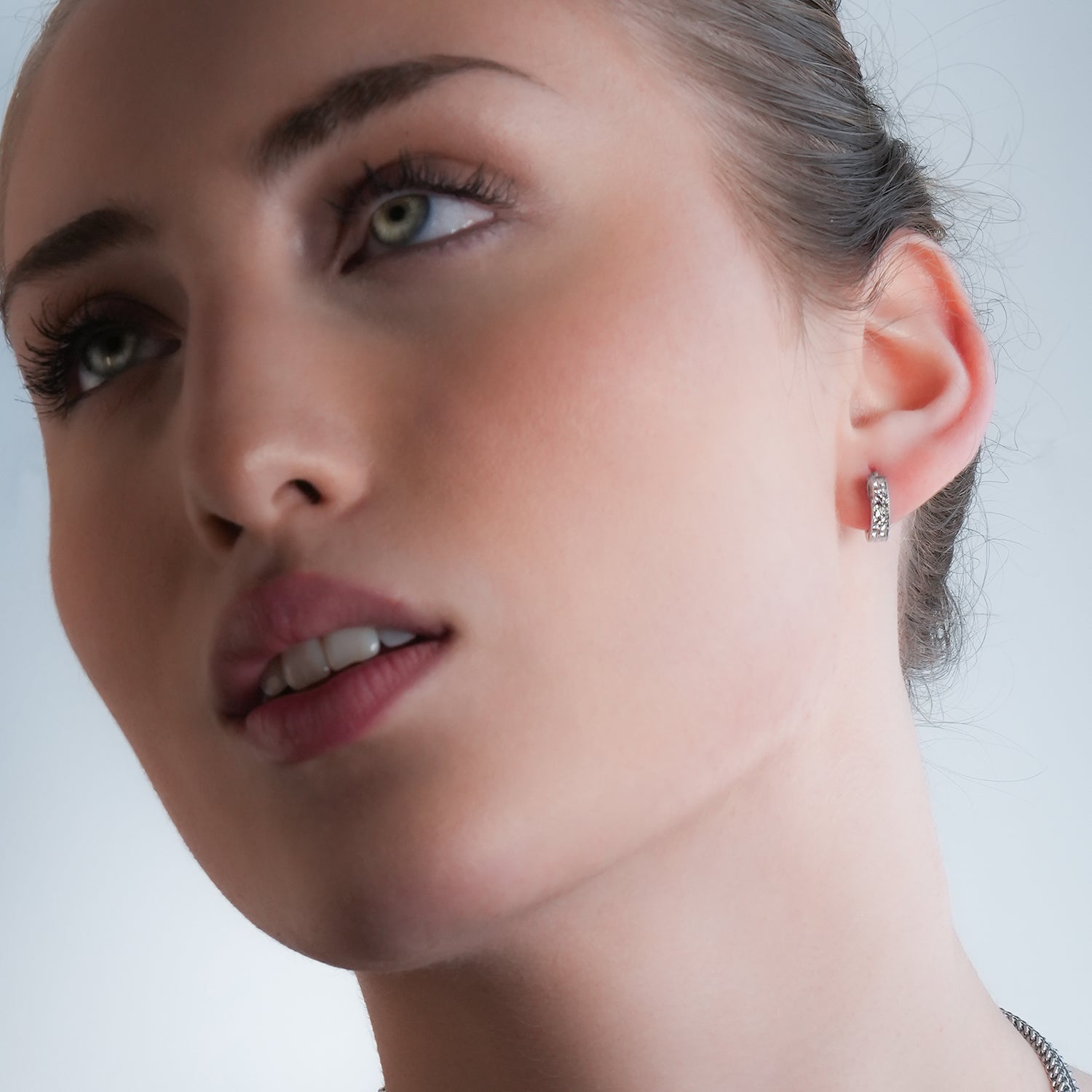 BLOUBERG White Gold (Silver Toned): Double Row Pavé Zirconia (CZ) Mini Hoop Earrings - MacroPanora