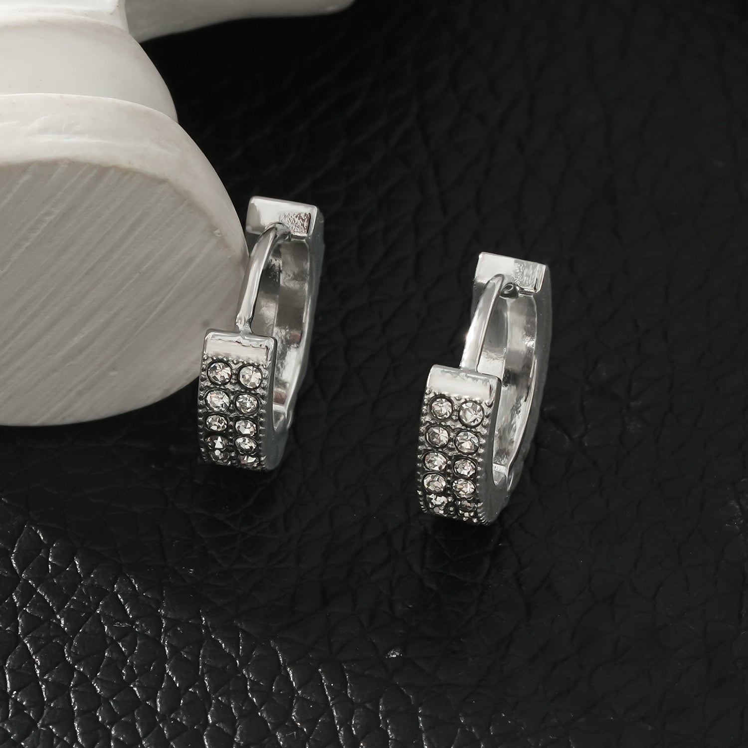 BLOUBERG White Gold (Silver Toned): Double Row Pavé Zirconia (CZ) Mini Hoop Earrings - MacroPanora