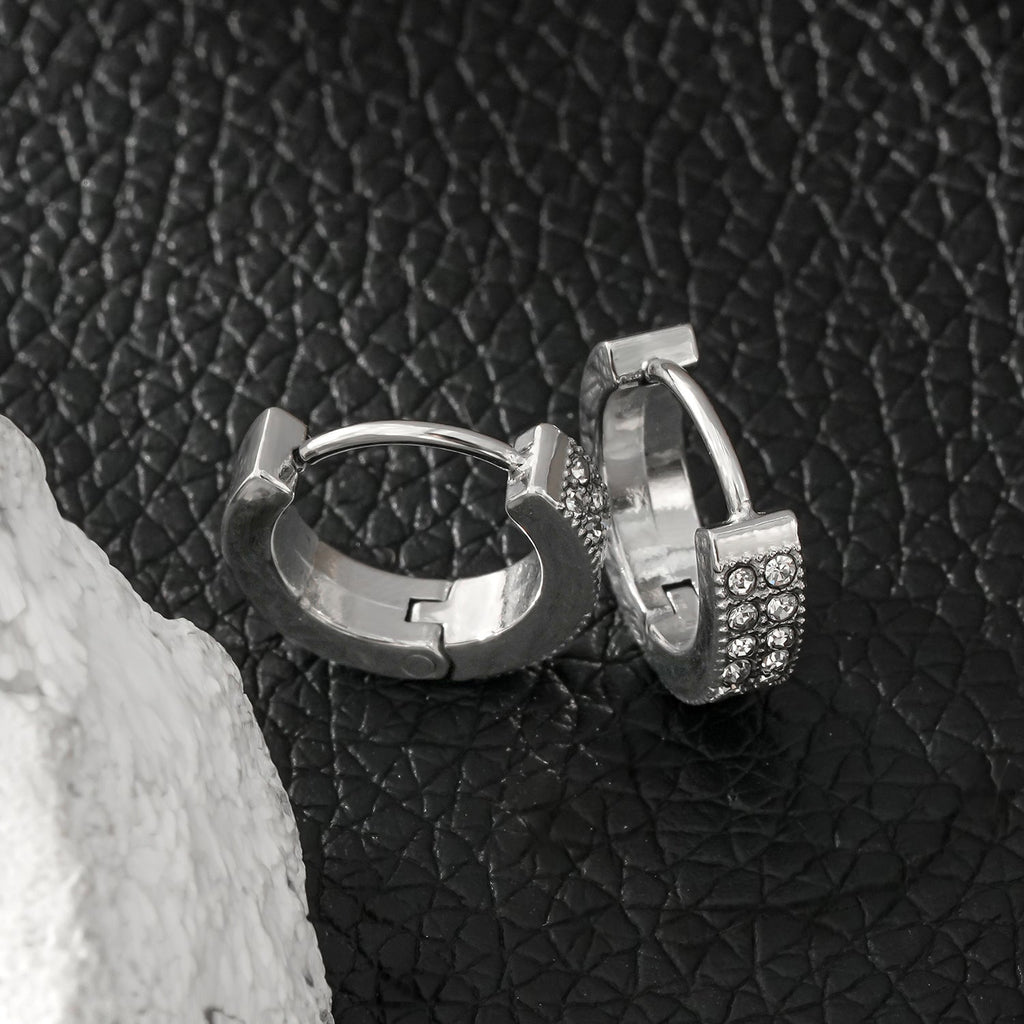 BLOUBERG White Gold (Silver Toned): Double Row Pavé Zirconia (CZ) Mini Hoop Earrings - MacroPanora
