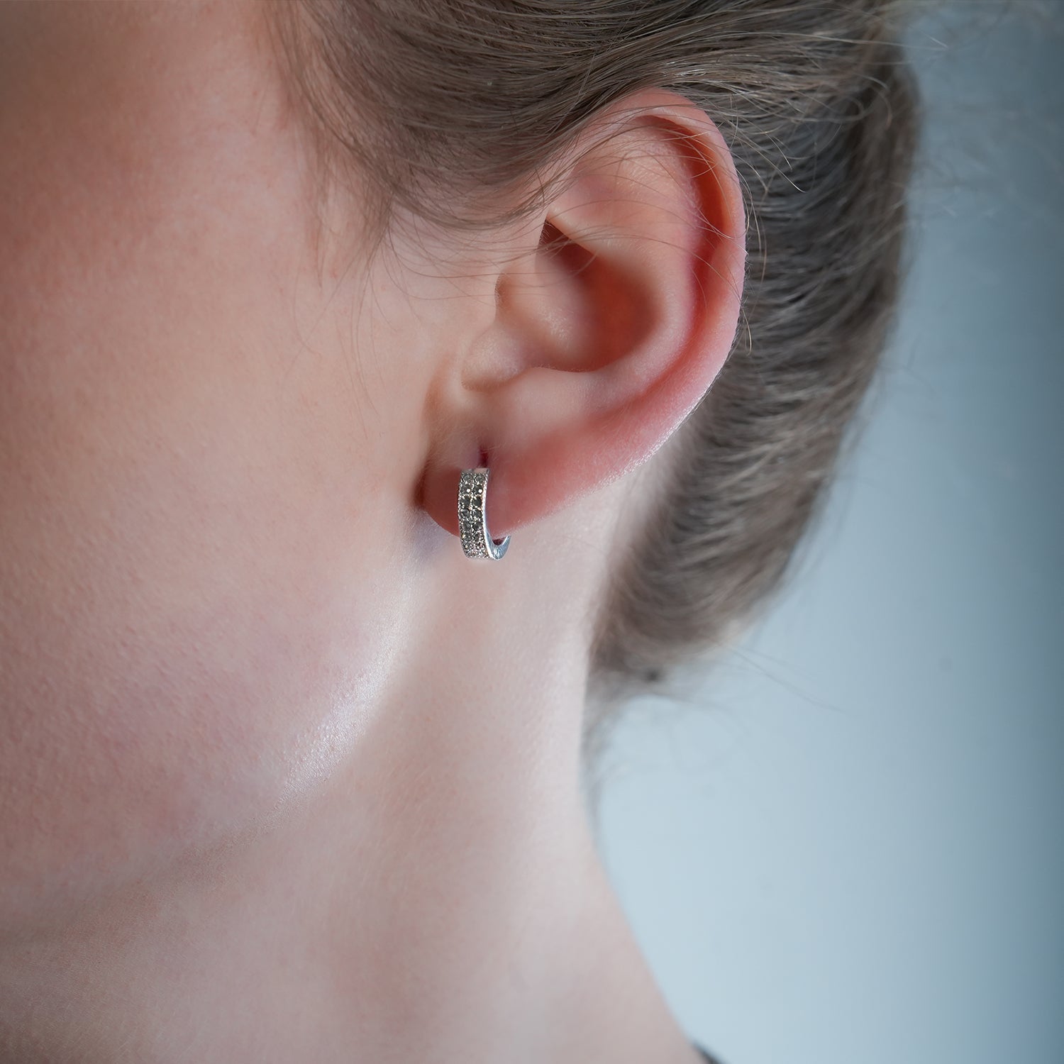 BLOUBERG White Gold (Silver Toned): Double Row Pavé Zirconia (CZ) Mini Hoop Earrings - MacroPanora