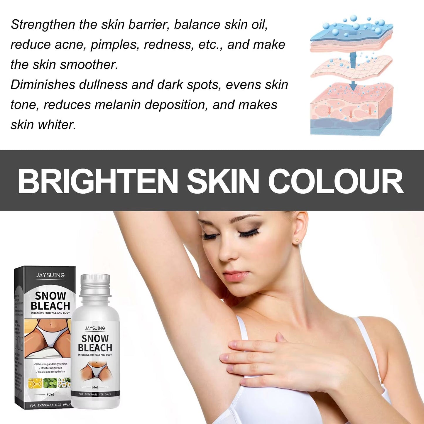 Body Snow Bleach Cream Nicotinamide Brighten Private Parts Underarm Bleaching Armpit Elbow Knees Joint Removal Dark Spot Melanin - MacroPanora