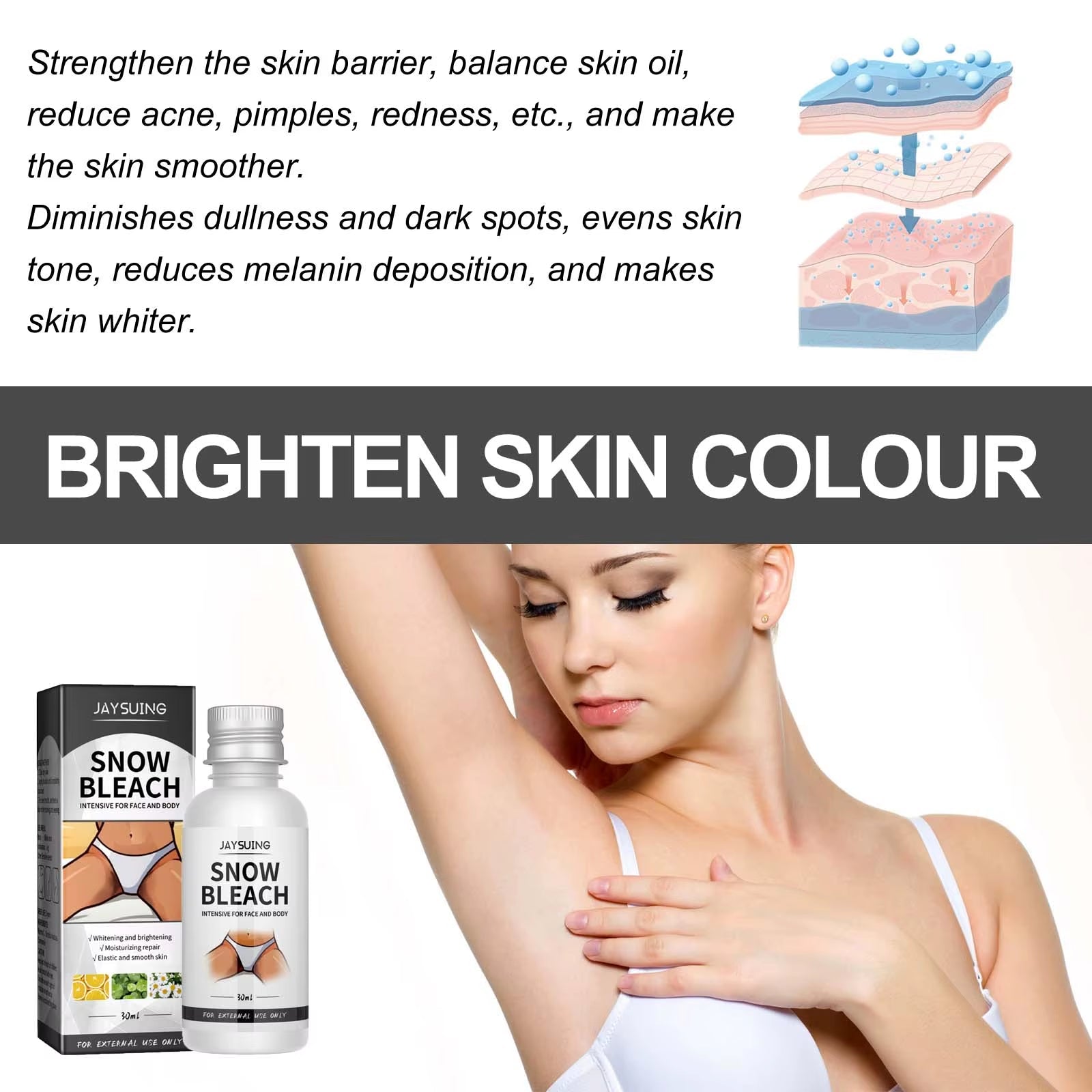 Body Snow Bleach Cream Nicotinamide Brighten Private Parts Underarm Bleaching Armpit Elbow Knees Joint Removal Dark Spot Melanin - MacroPanora