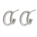 BOTTEGA: Double Banded Pavé Zirconia (CZ) Gemstones Embedded Hoop Earrings in Silver - MacroPanora
