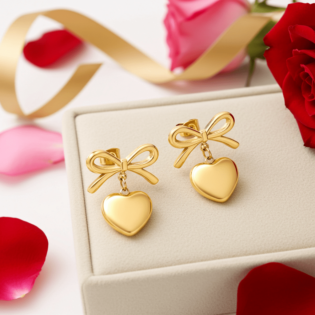 Bow & Heart Charm Studs - MacroPanora