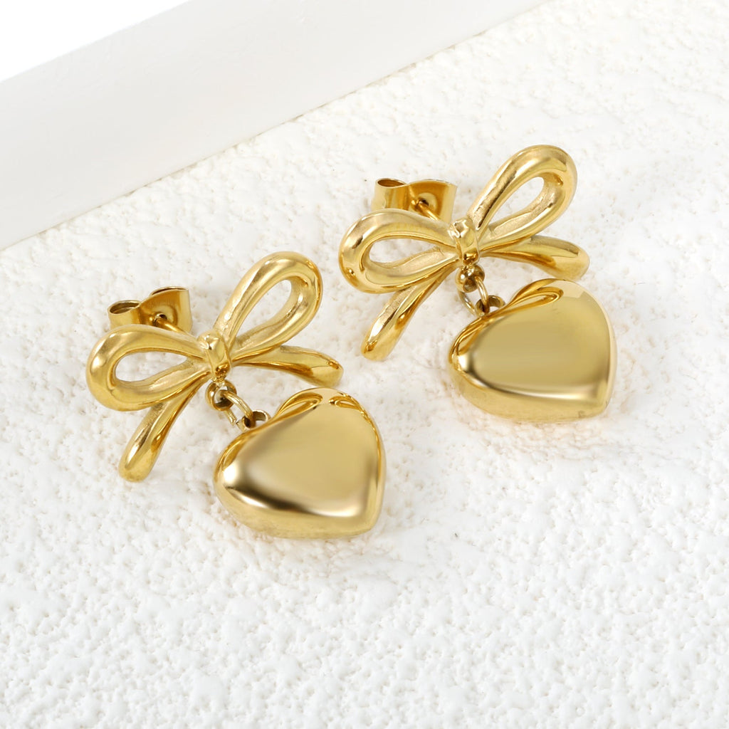 Bow & Heart Charm Studs - MacroPanora