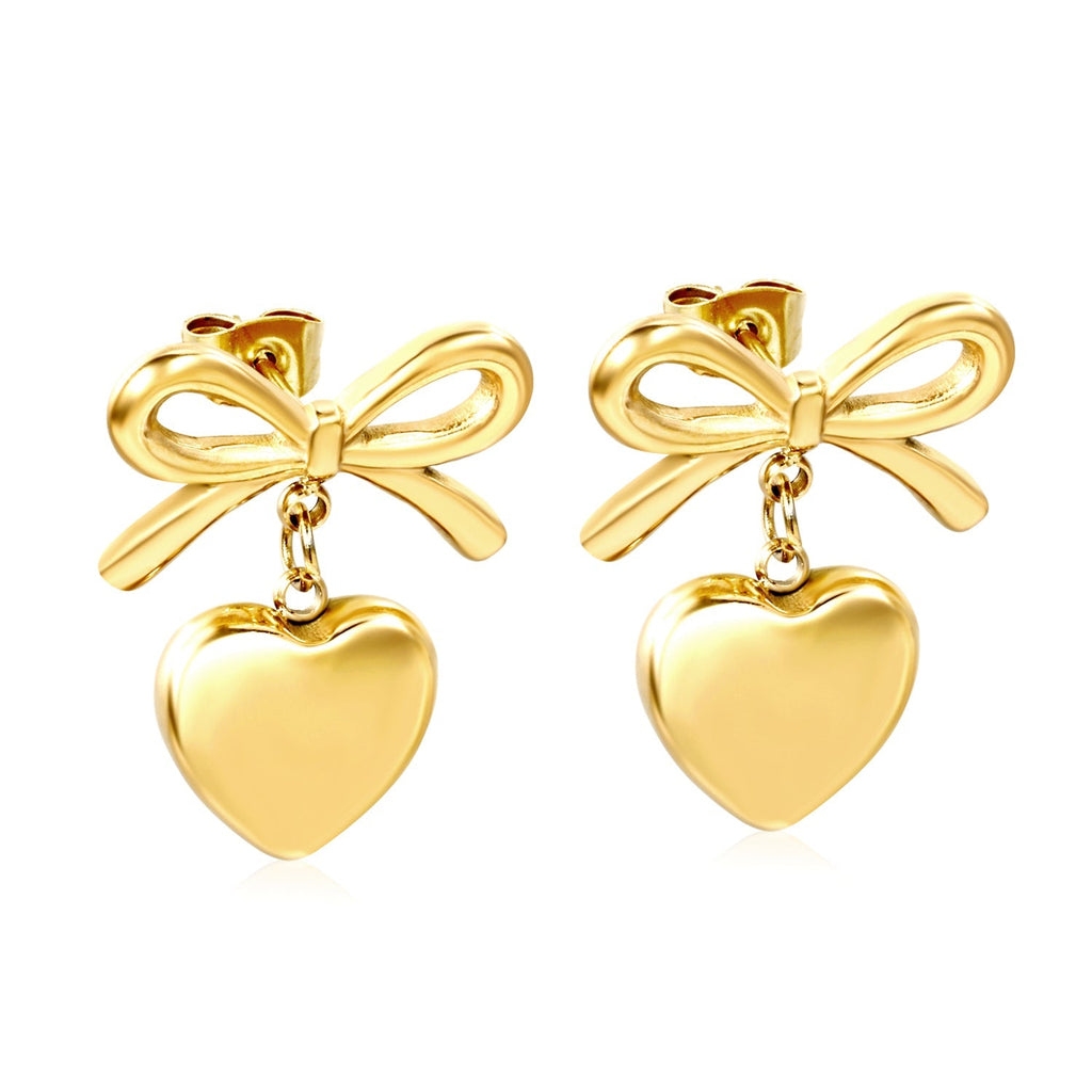 Bow & Heart Charm Studs - MacroPanora