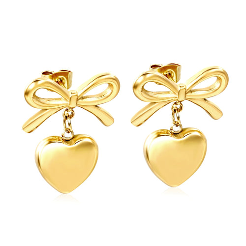 Bow & Heart Charm Studs - MacroPanora