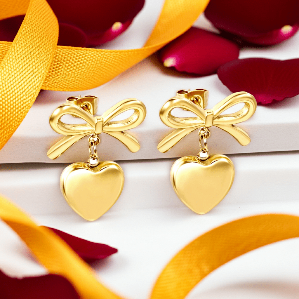 Bow & Heart Charm Studs - MacroPanora