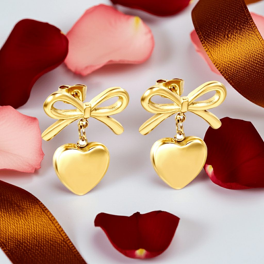 Bow & Heart Charm Studs - MacroPanora