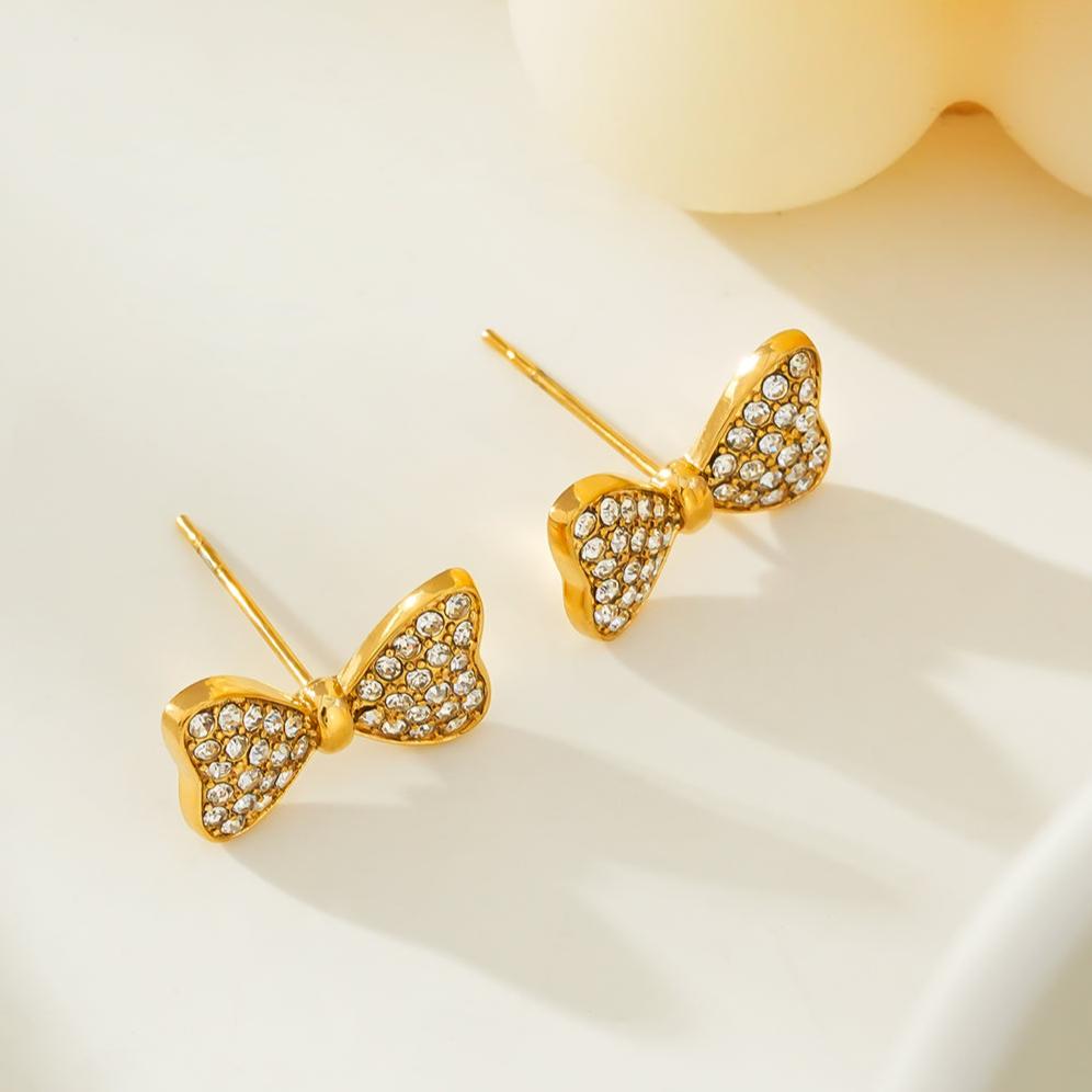 BOWEN: Bow - Shaped Stud Earrings with Pavé Zirconia (CZ) Sparkle. - MacroPanora