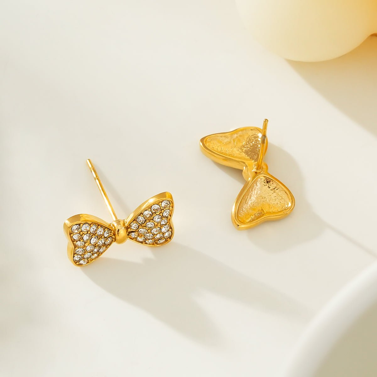 BOWEN: Bow - Shaped Stud Earrings with Pavé Zirconia (CZ) Sparkle. - MacroPanora