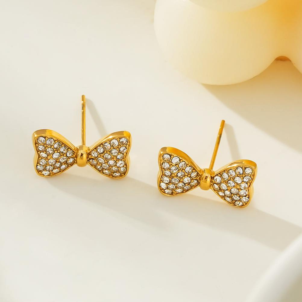 BOWEN: Bow - Shaped Stud Earrings with Pavé Zirconia (CZ) Sparkle. - MacroPanora