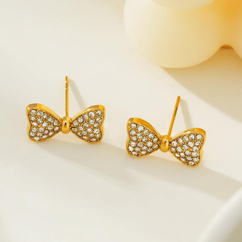 BOWEN: Bow - Shaped Stud Earrings with Pavé Zirconia (CZ) Sparkle. - MacroPanora