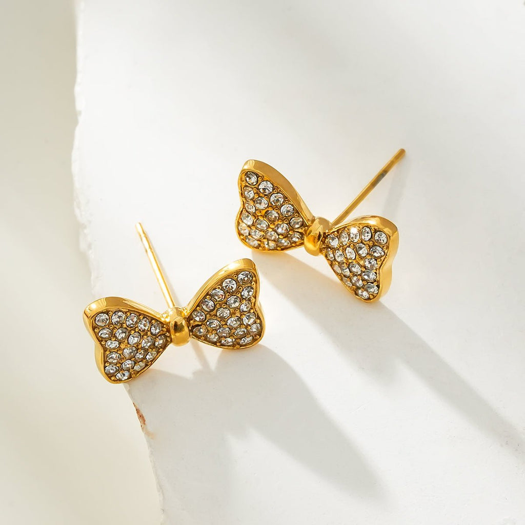 BOWEN: Bow - Shaped Stud Earrings with Pavé Zirconia (CZ) Sparkle. - MacroPanora