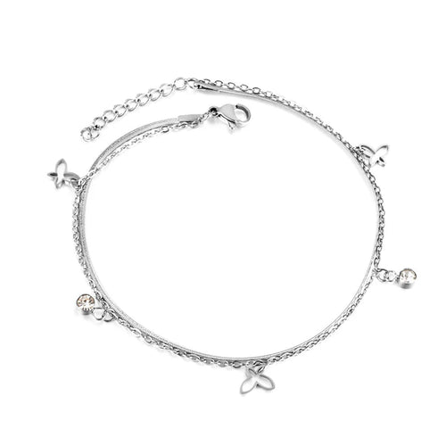 Butterfly Crystal Double Anklet Steel - Anklet | MacroPanora