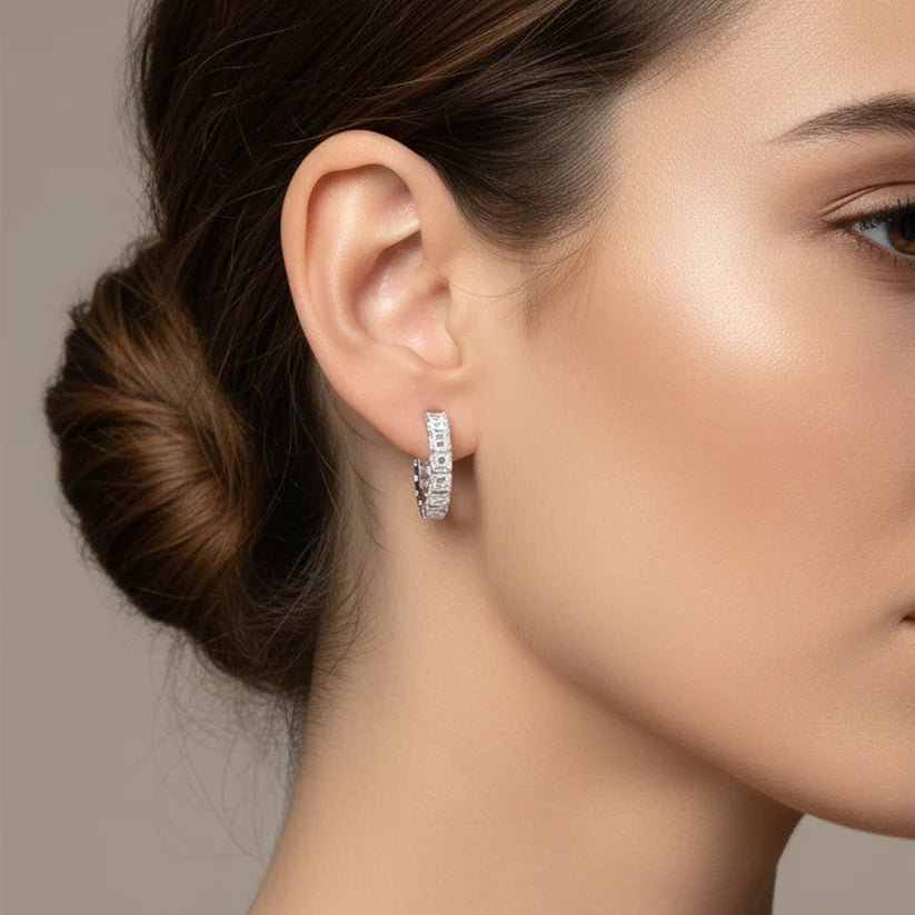 C-Shaped Radiant Crystal Studs Silver - Earrings | MacroPanora