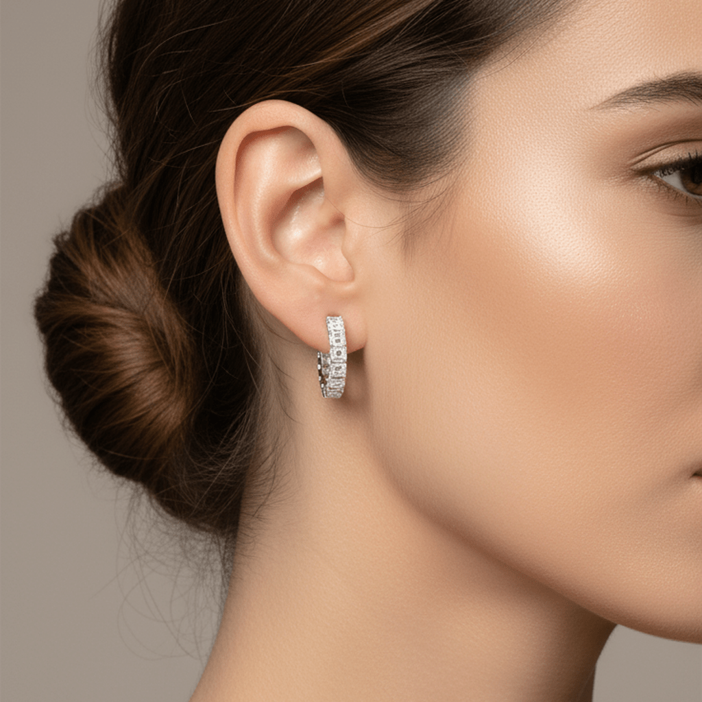 C - Shaped Radiant Diamond Studs - MacroPanora