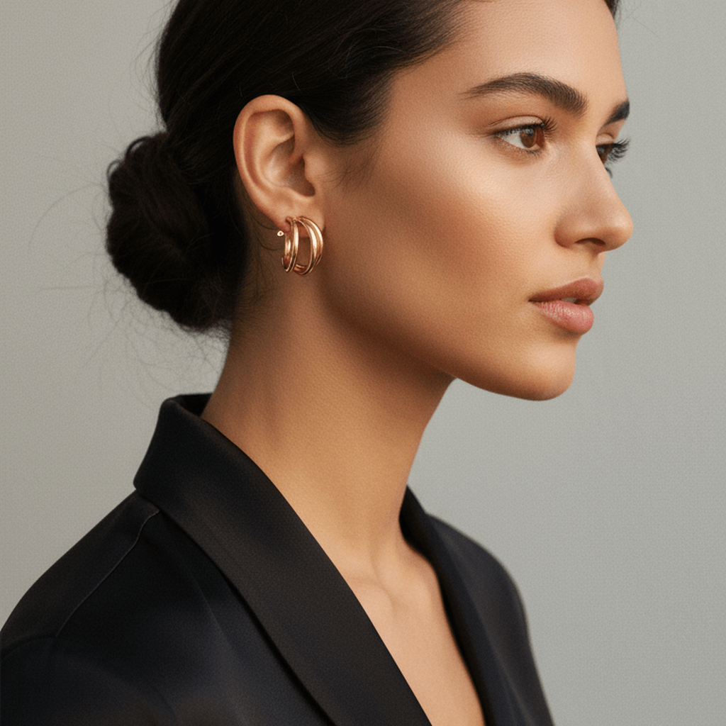 C - Shaped Triple Gold Studs - MacroPanora