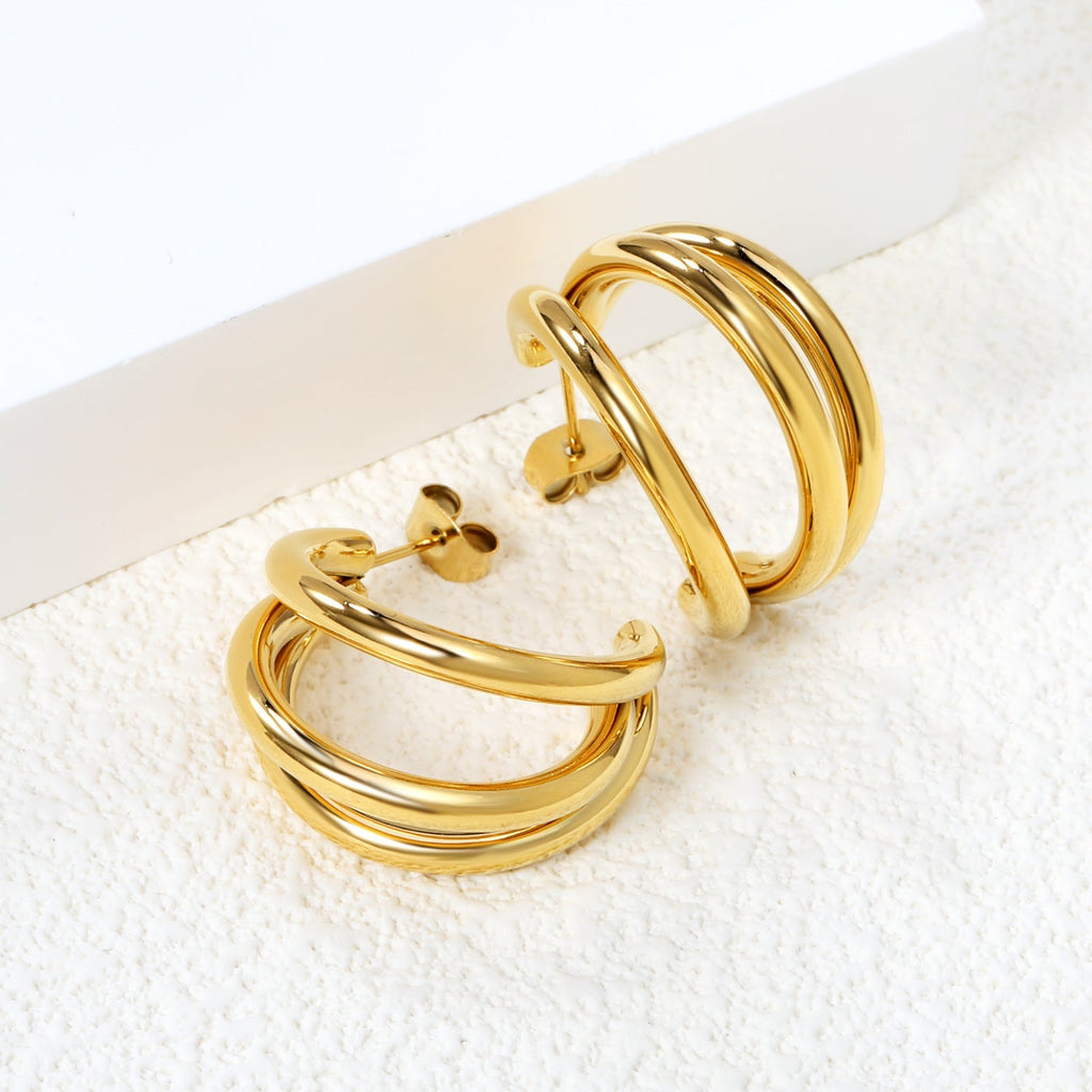 C - Shaped Triple Gold Studs - MacroPanora