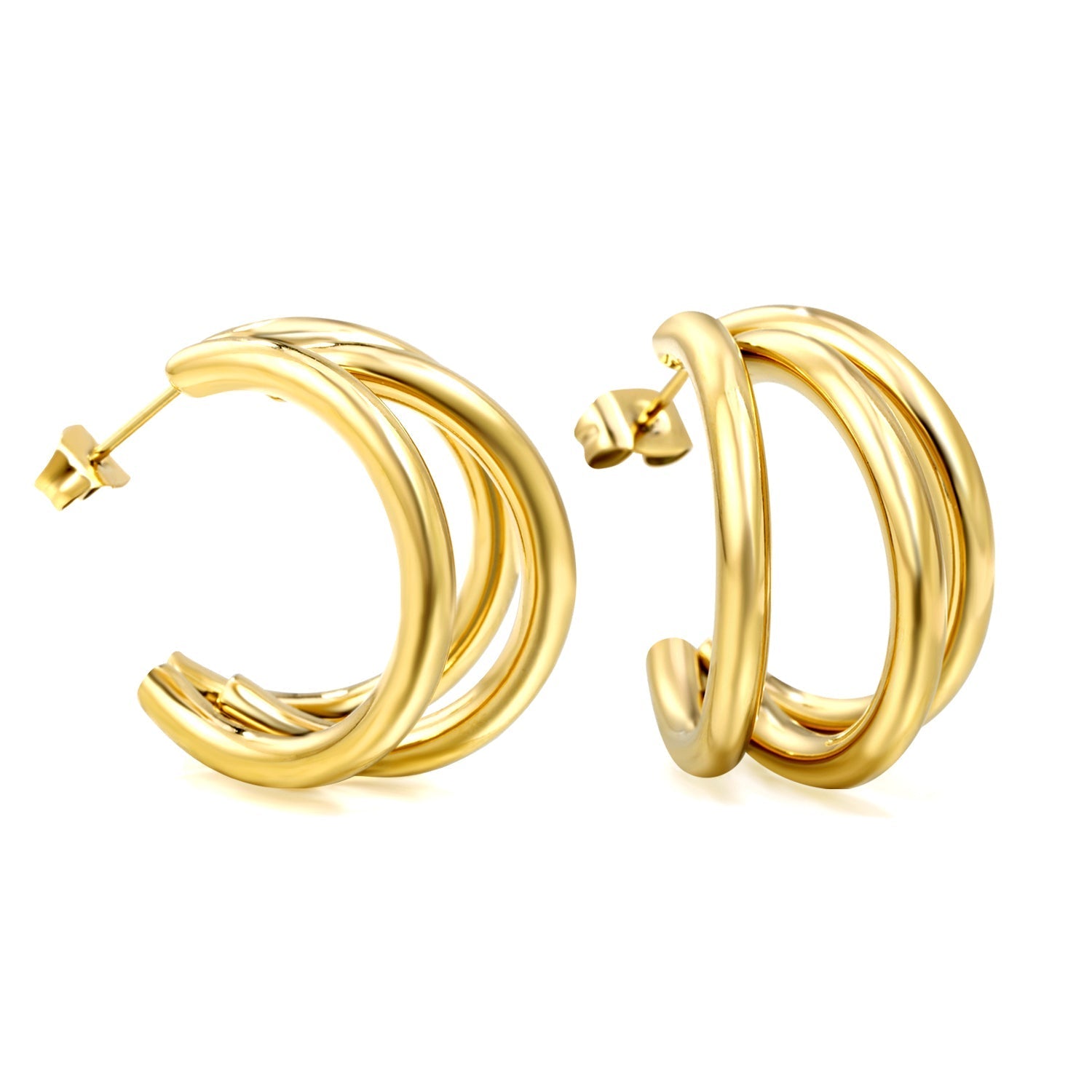 C - Shaped Triple Gold Studs - MacroPanora