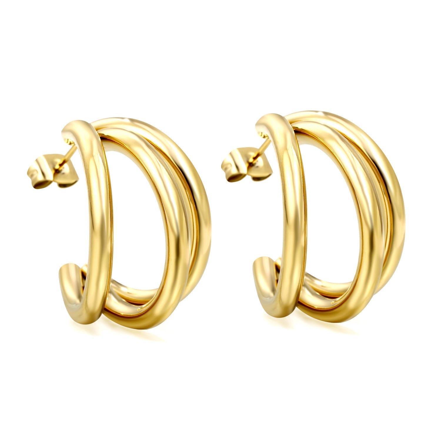 C - Shaped Triple Gold Studs - MacroPanora