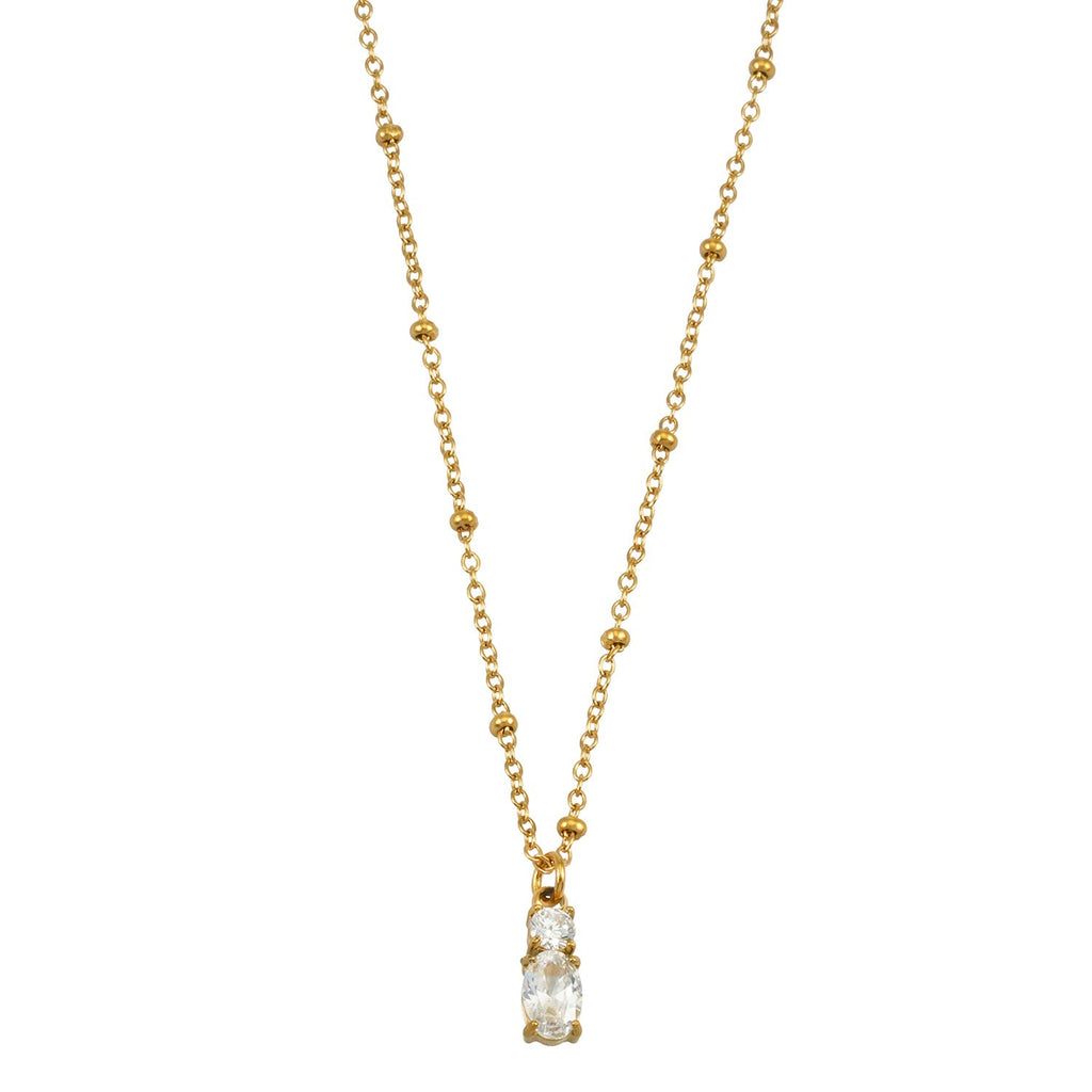 CABBANA Gold: A Duo Set of Zirconia Charm Pendants on a Beaded Chain Necklace - MacroPanora