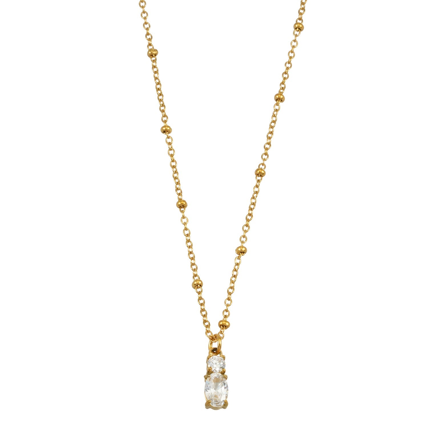 CABBANA Gold: A Duo Set of Zirconia Charm Pendants on a Beaded Chain Necklace - MacroPanora