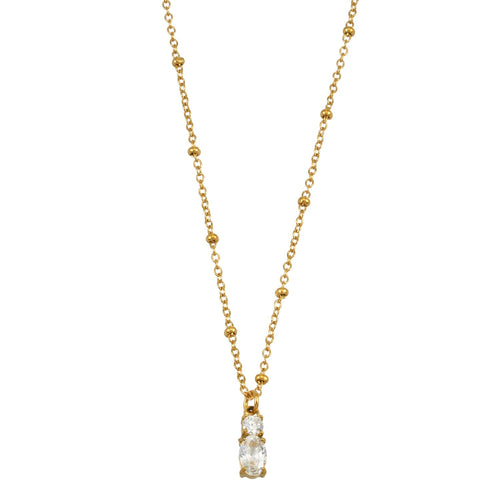 CABBANA Gold: A Duo Set of Zirconia Charm Pendants on a Beaded Chain Necklace - MacroPanora
