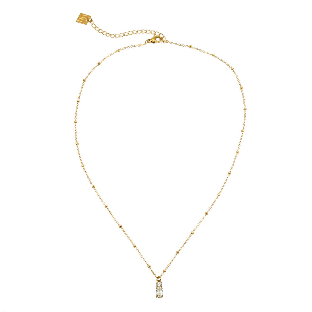 CABBANA Gold: A Duo Set of Zirconia Charm Pendants on a Beaded Chain Necklace - MacroPanora